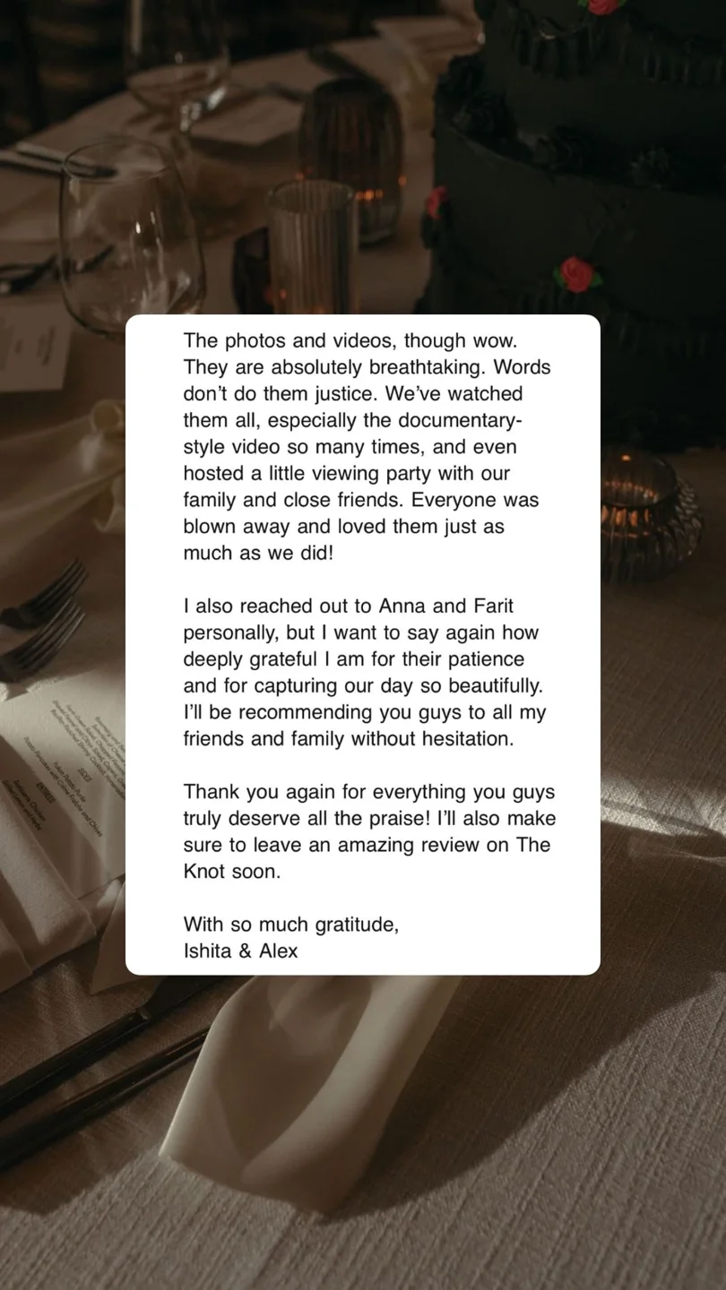 An original wedding review shared by a couple