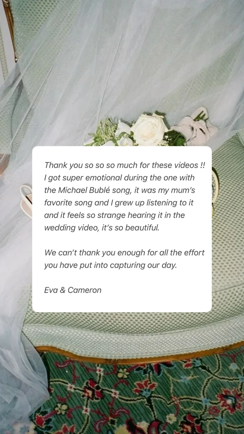 An original wedding review shared by a couple