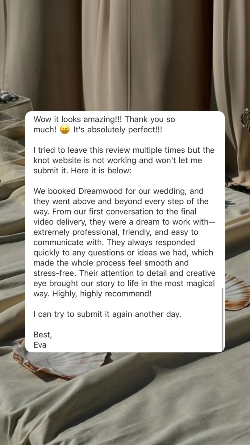 An original wedding review shared by a couple