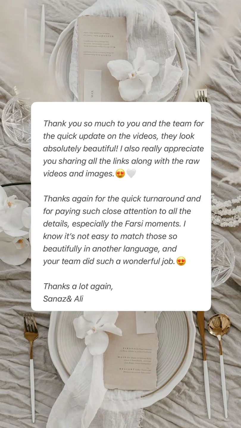 An original wedding review shared by a couple