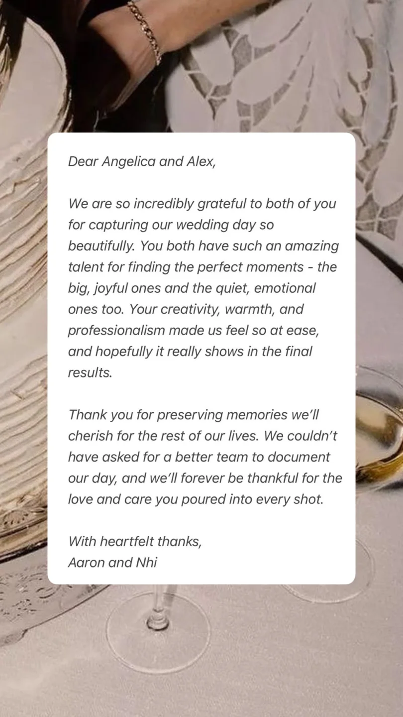 An original wedding review shared by a couple