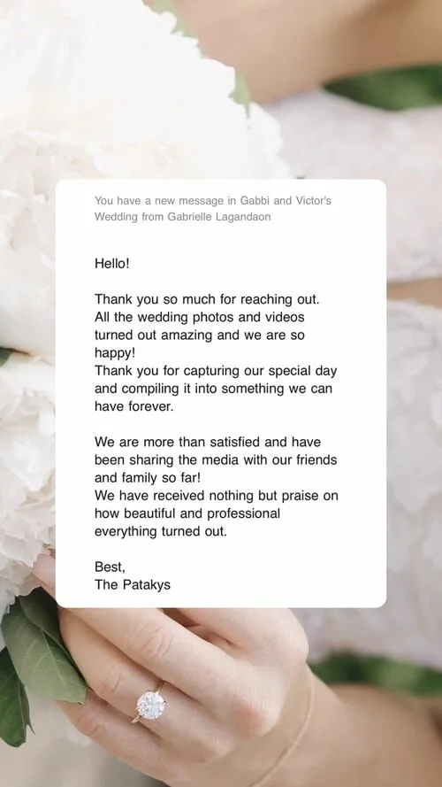 An original wedding review shared by a couple