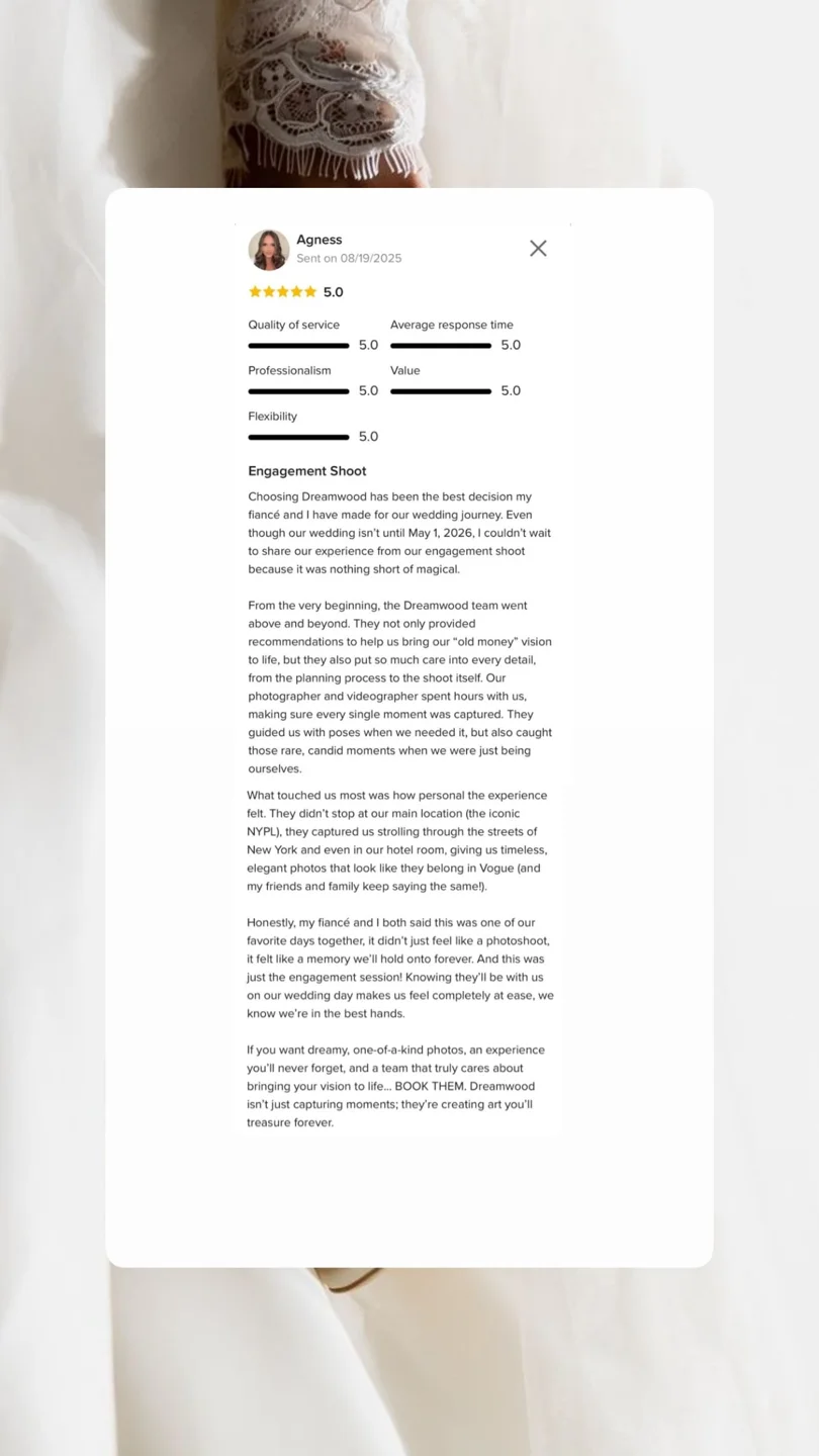 An original wedding review shared by a couple