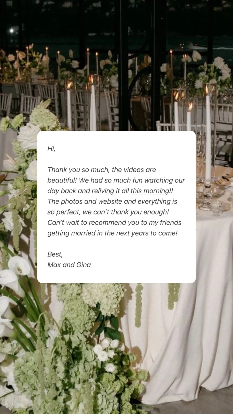 An original wedding review shared by a couple