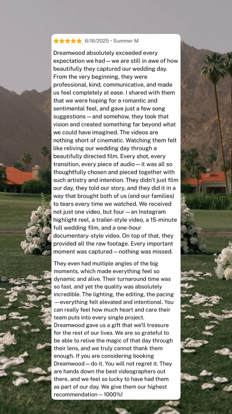 An original wedding review shared by a couple