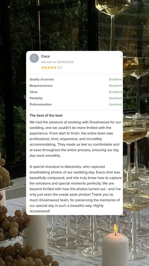 An original wedding review shared by a couple