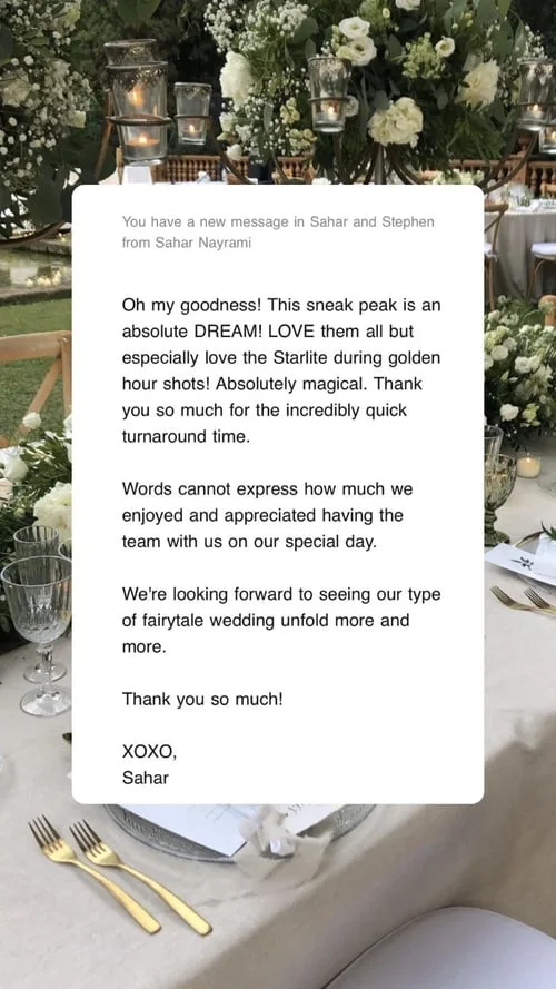An original wedding review shared by a couple