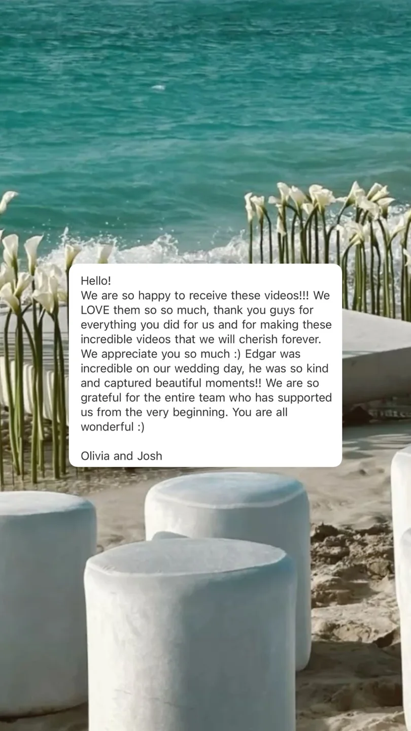 Olivia & Josh love their wedding films and praise Edgar’s kindness, captured moments, and the team’s support.