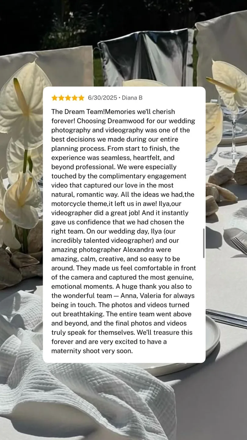 An original wedding review shared by a couple