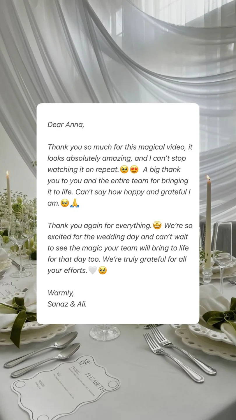Sanaz & Ali praise their magical engagement film and look forward to the team filming their wedding.