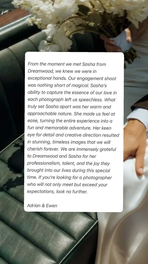 An original wedding review shared by a couple