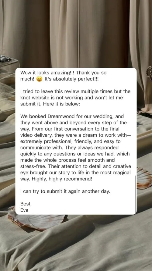 An original wedding review shared by a couple