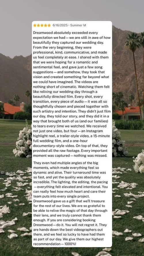 An original wedding review shared by a couple