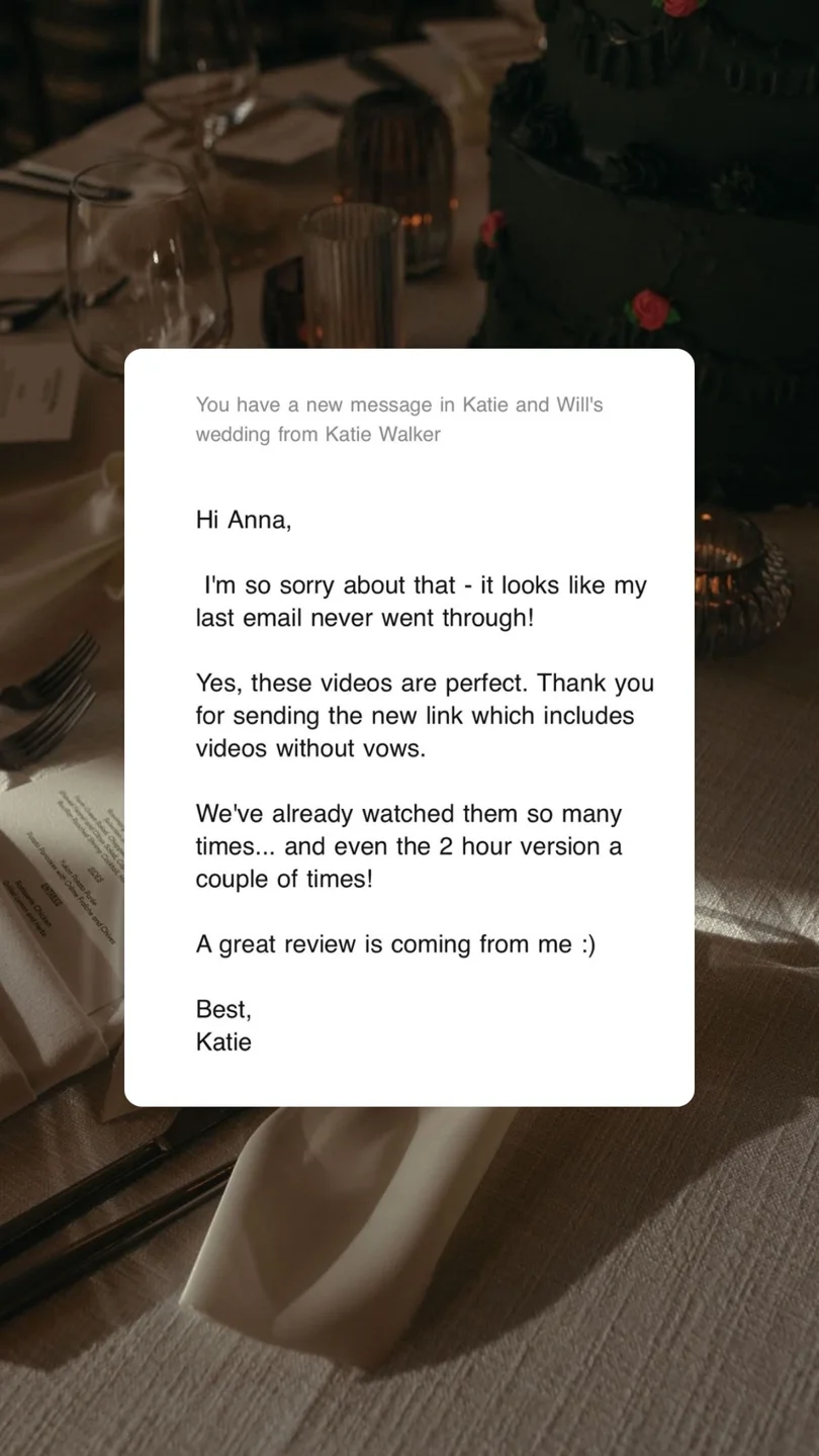 Katie praises revised film links and says they have repeatedly watched even the two-hour version.
