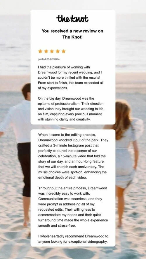 An original wedding review shared by a couple