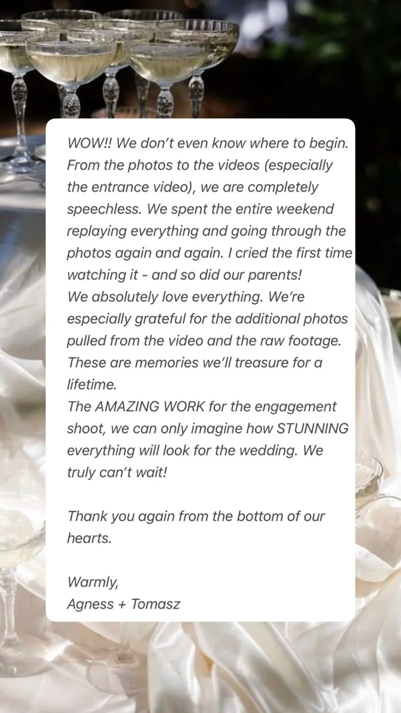 An original wedding review shared by a couple