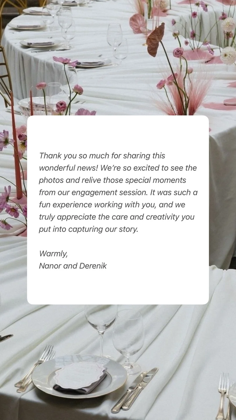 Nanor and Derenik appreciate the care and creativity of their engagement session and look forward to seeing the photographs.