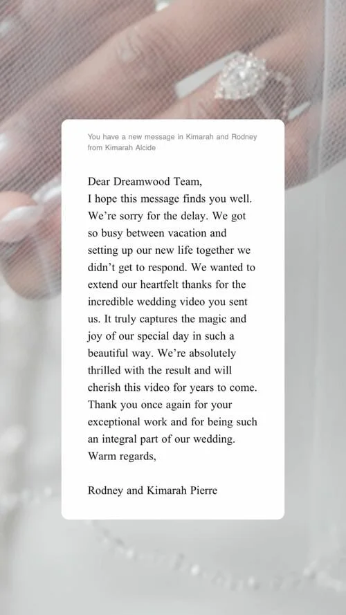 An original wedding review shared by a couple