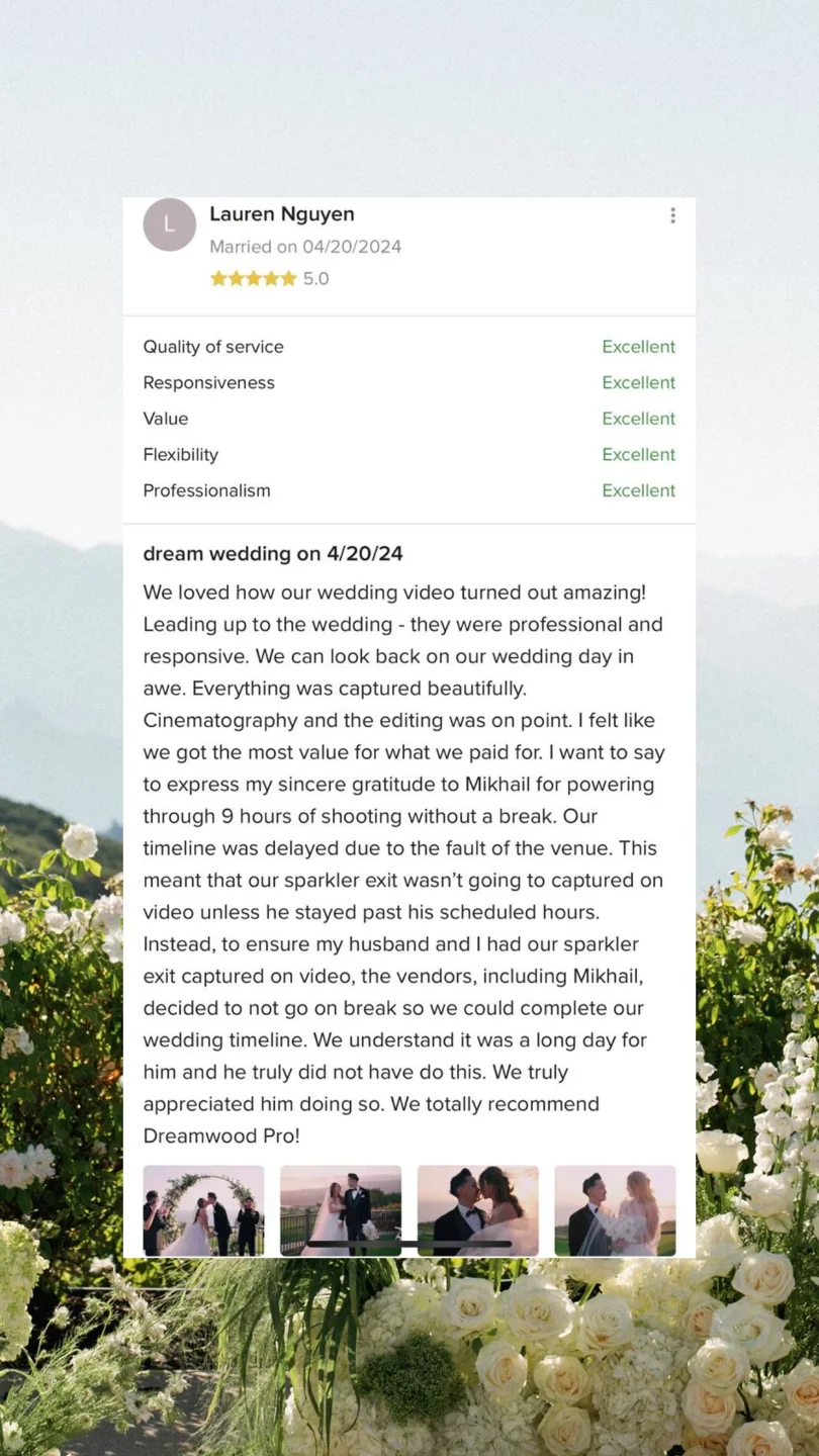 An original wedding review shared by a couple