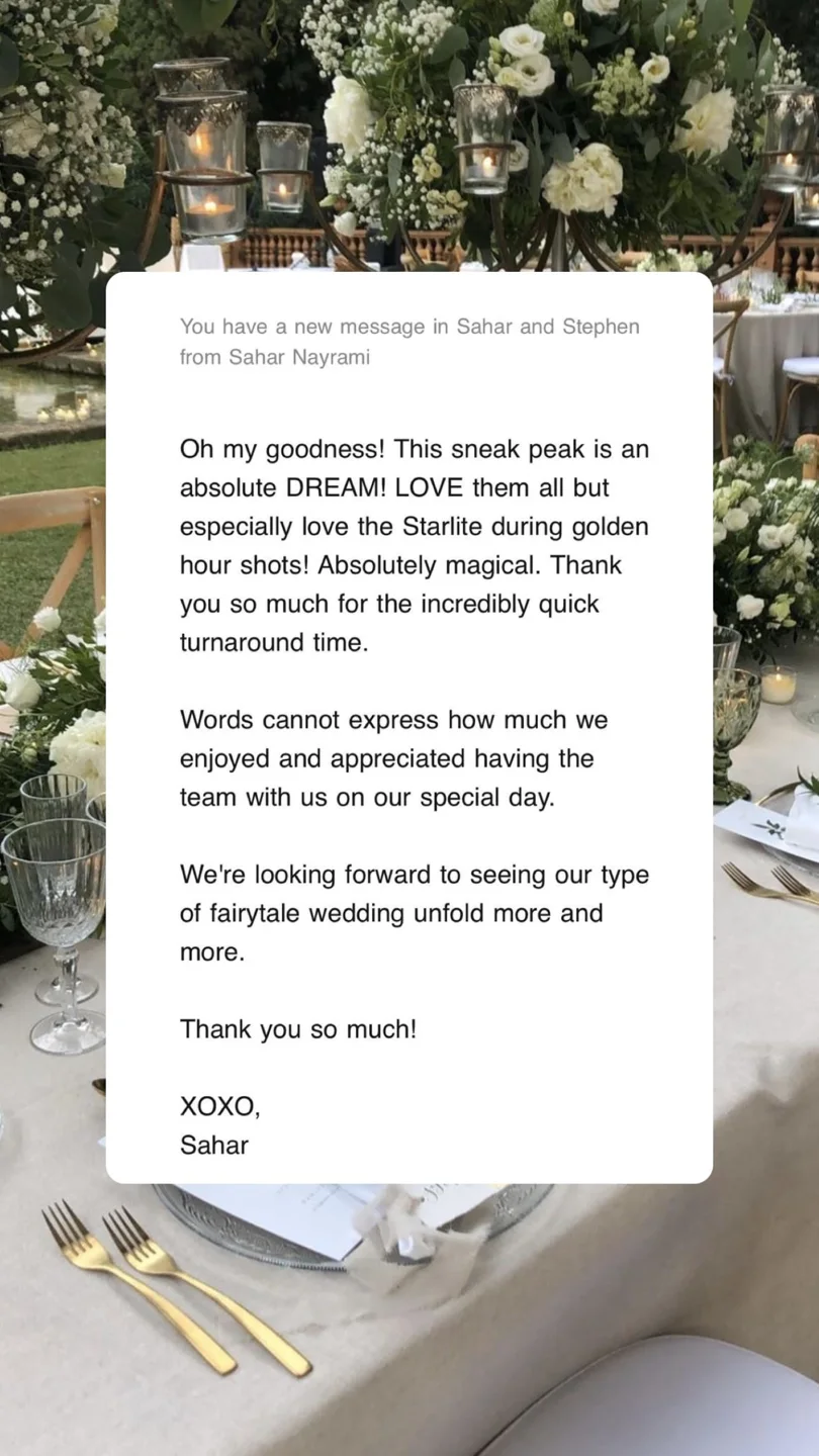 An original wedding review shared by a couple
