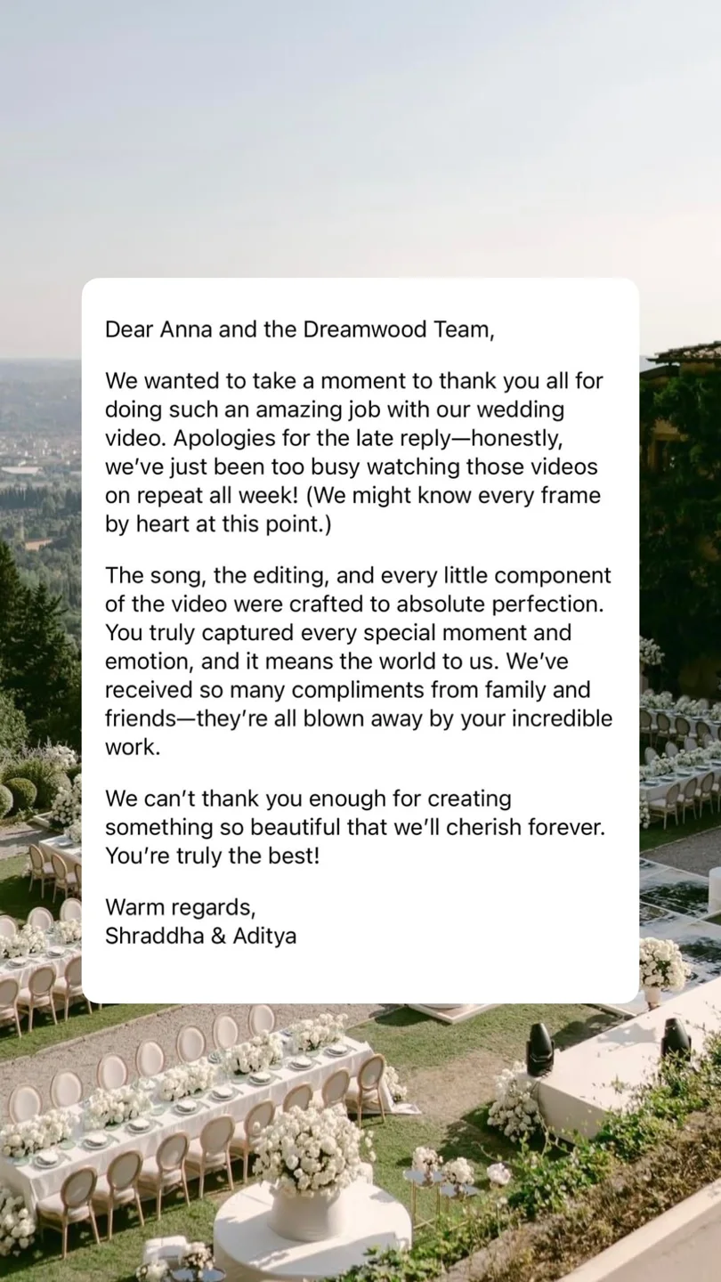 An original wedding review shared by a couple