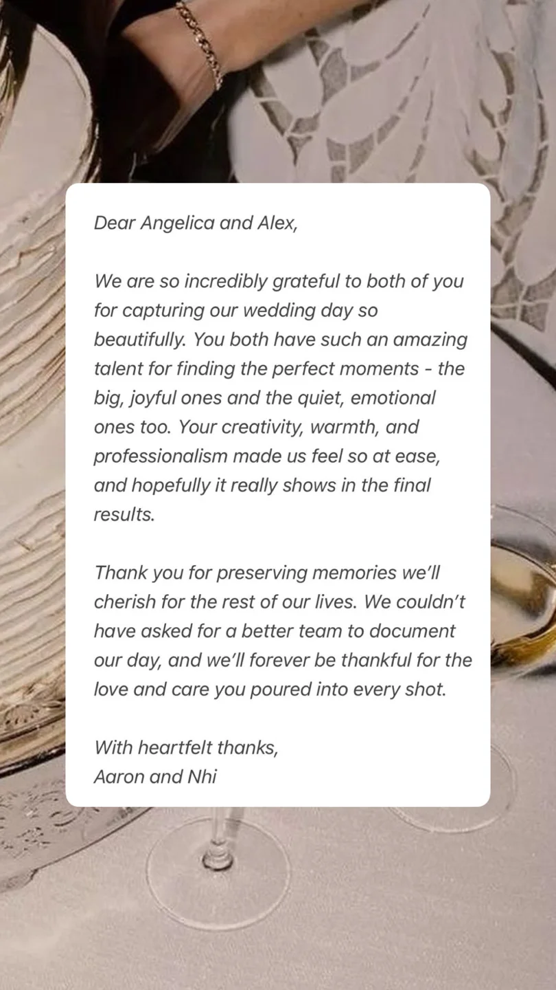 An original wedding review shared by a couple