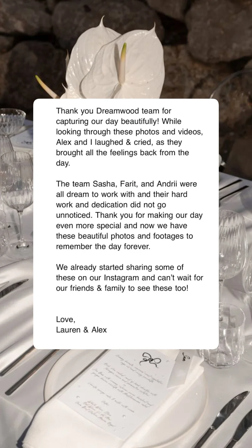 An original wedding review shared by a couple